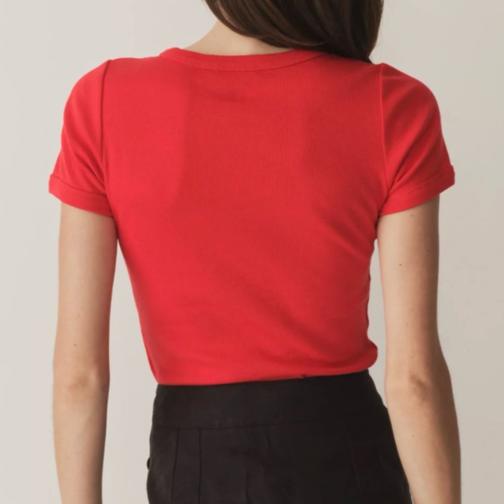 🍒Doen🍒Vivi Cotton Tee in Scarlett Size Small - Picture 2 of 11